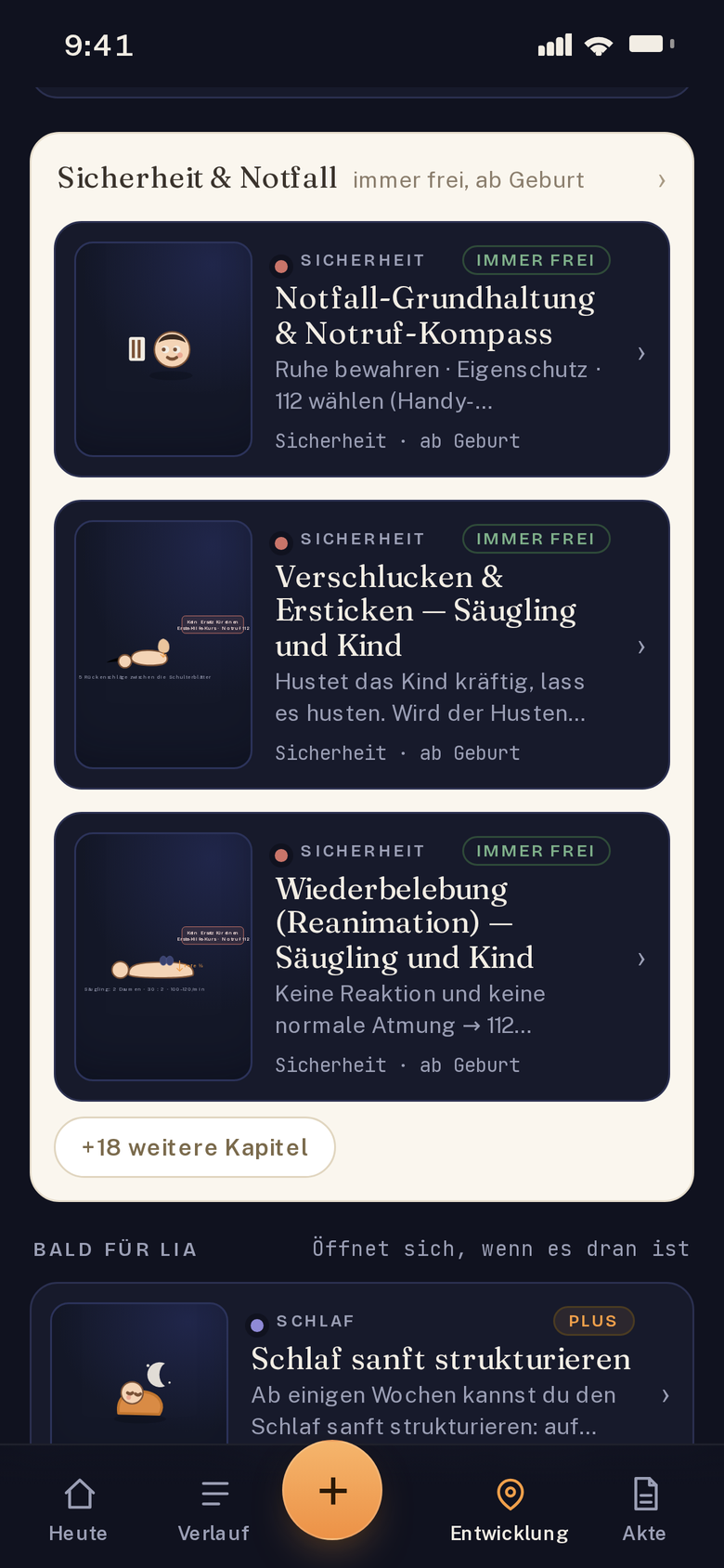 Aurelia Notfall und Sicherheit: geprüfte Anleitungen wie Notfall-Grundhaltung und Notruf-Kompass, Verschlucken und Ersticken sowie Wiederbelebung für Säugling und Kind, immer frei ab Geburt